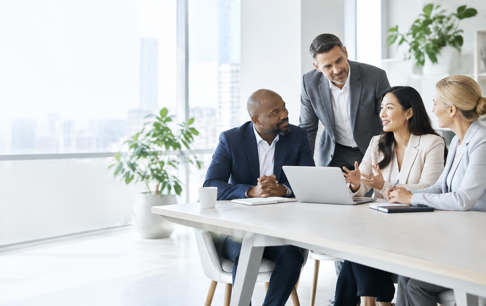 Business leaders collaborating in a bright modern office